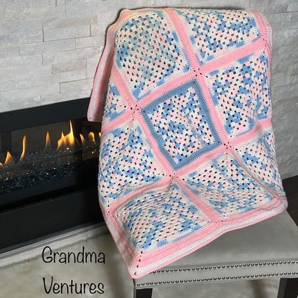 Grandma Ventures Other - Baby Afghan Blanket Handmade Crochet Pink Blue New